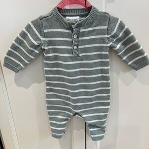Little Planet organics Green & White Striped Knit Baby One-Piece 3m